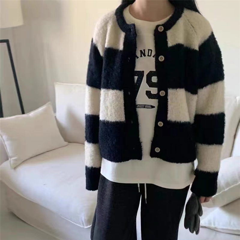 Thick mixed colors spring sweater splice loose coat
