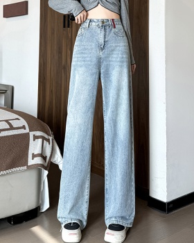 Spring mixed colors jeans embroidery washed wide leg pants