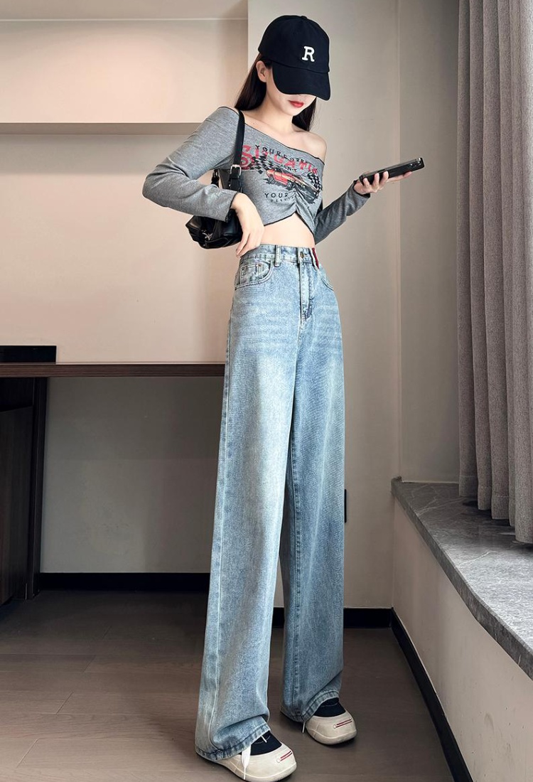 Spring mixed colors jeans embroidery washed wide leg pants