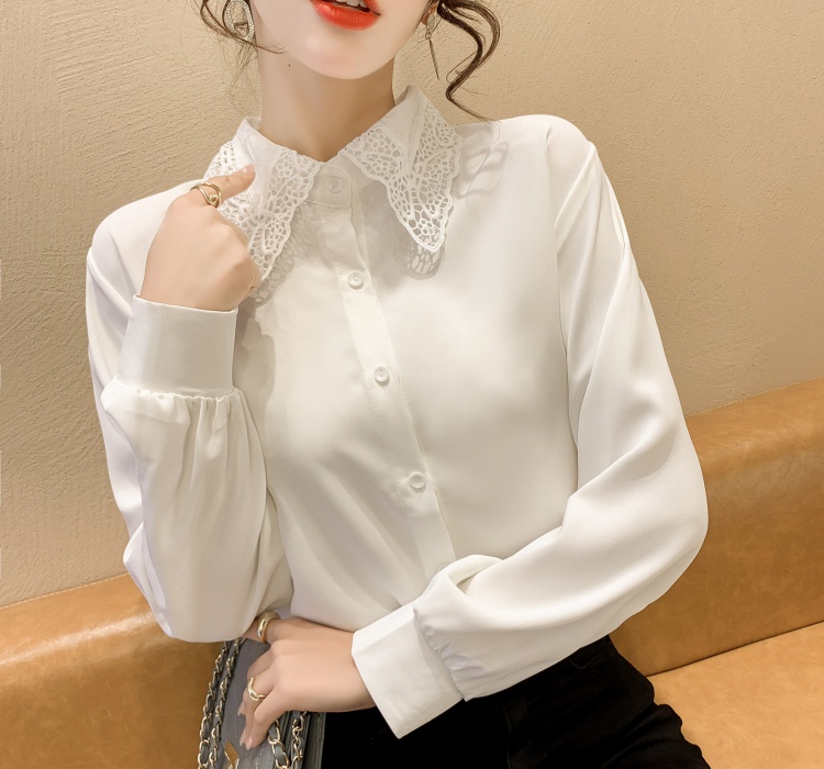 Fashion spring lace chiffon shirt all-match splice tops
