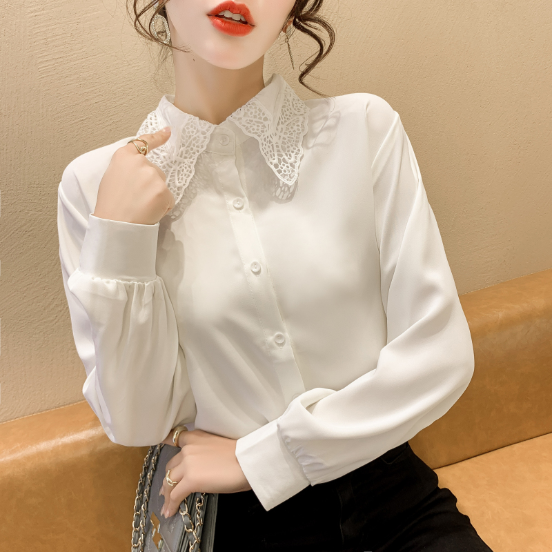 Fashion spring lace chiffon shirt all-match splice tops