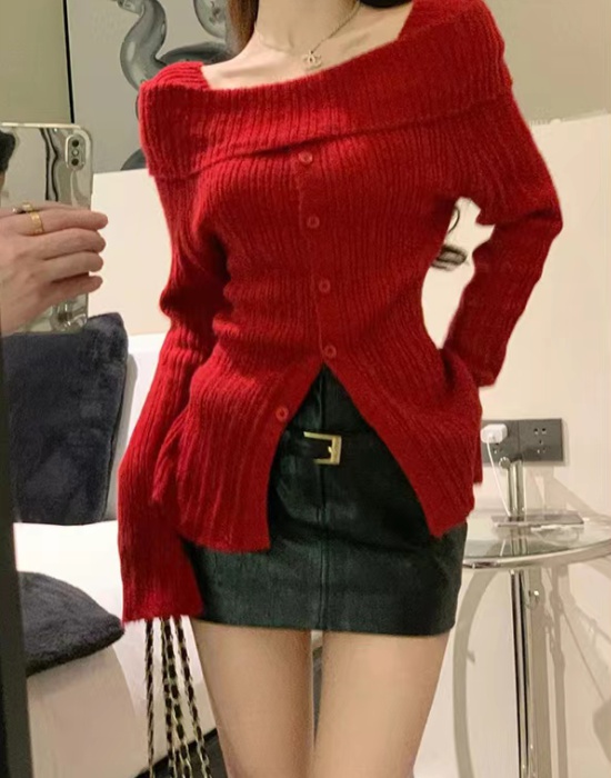 Slim single-breasted France style sweater for women