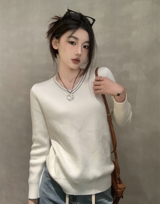 Knitted unique bottoming shirt pit stripe plus velvet sweater