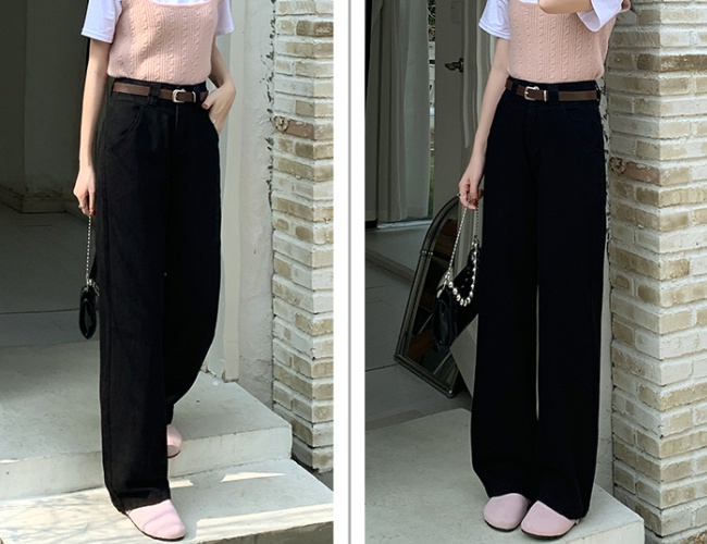 White Korean style jeans slim straight pants for women