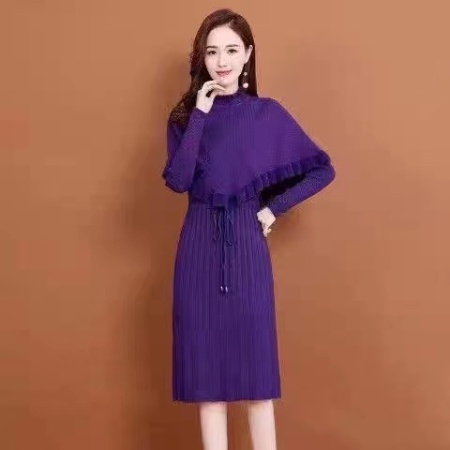 Knitted sweater dress temperament dress 2pcs set