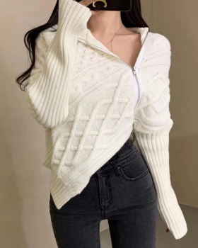 Side zip Korean style cardigan wears outside lapel sweater