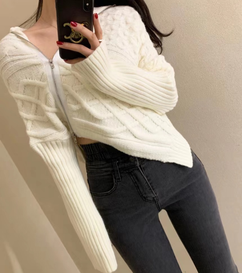 Side zip Korean style cardigan wears outside lapel sweater