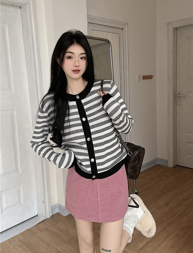 France style slim tops long sleeve skirt 2pcs set for women