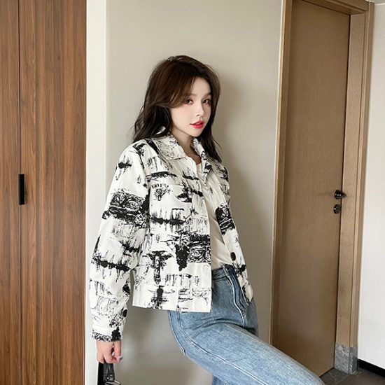 Korean style short spring and autumn retro artistic jacket