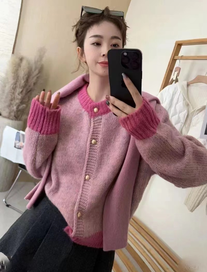 Chanelstyle spring thick cardigan knitted pink lazy coat