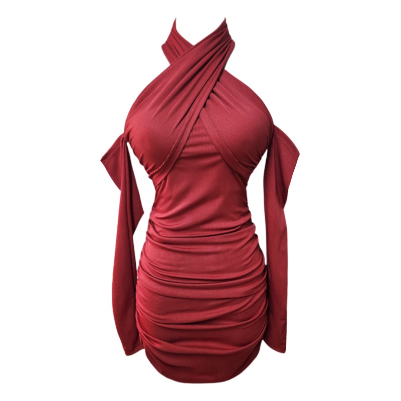 Spicegirl halter long sleeve enticement red sexy dress