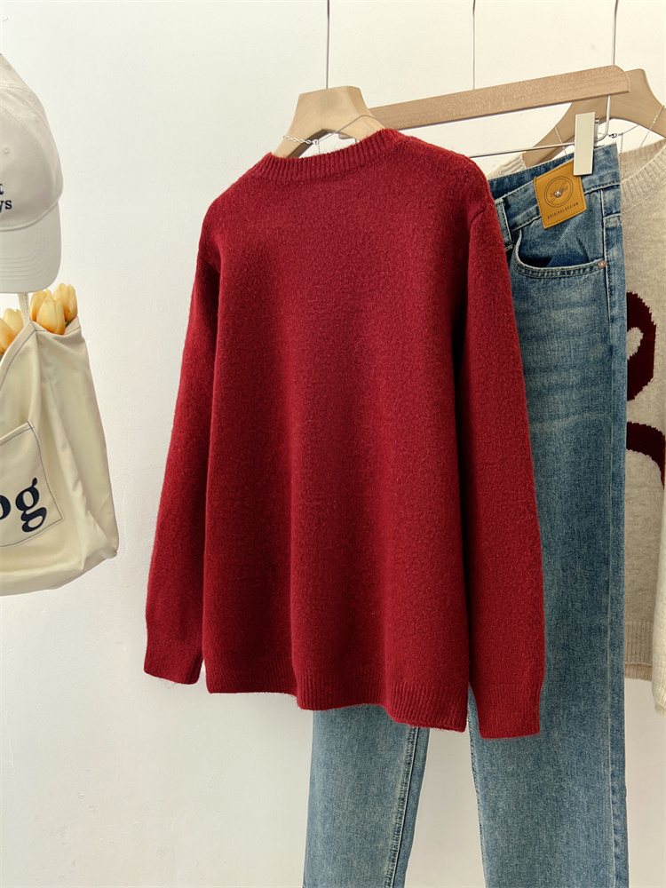 Jacquard autumn and winter loose red sweater for women
