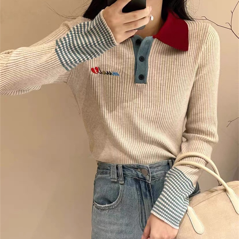Autumn and winter embroidery show young all-match sweater for women