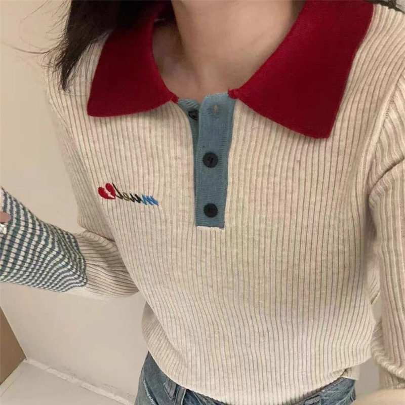 Autumn and winter embroidery show young all-match sweater for women