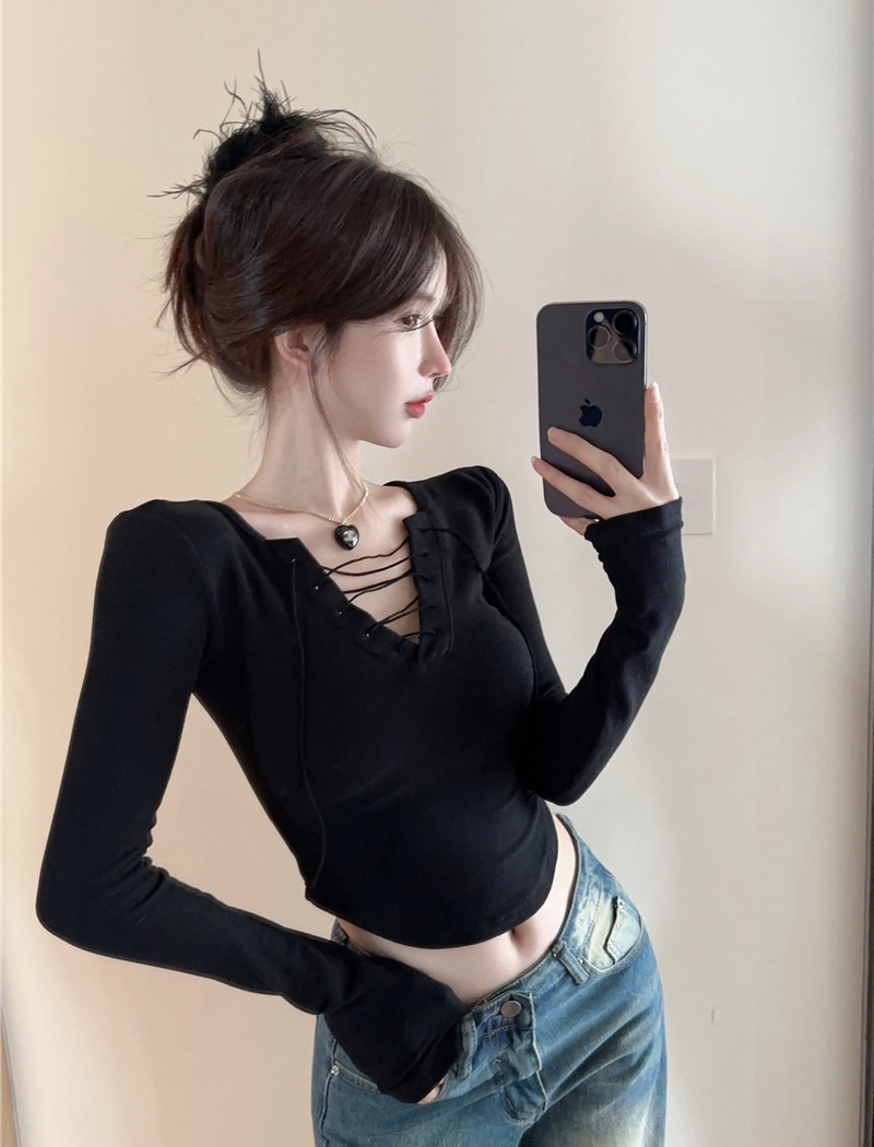 Spring and autumn arc bandage bottoming shirt for women