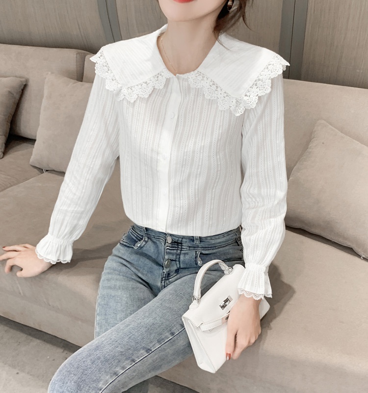 All-match doll collar lace loose shirt for women