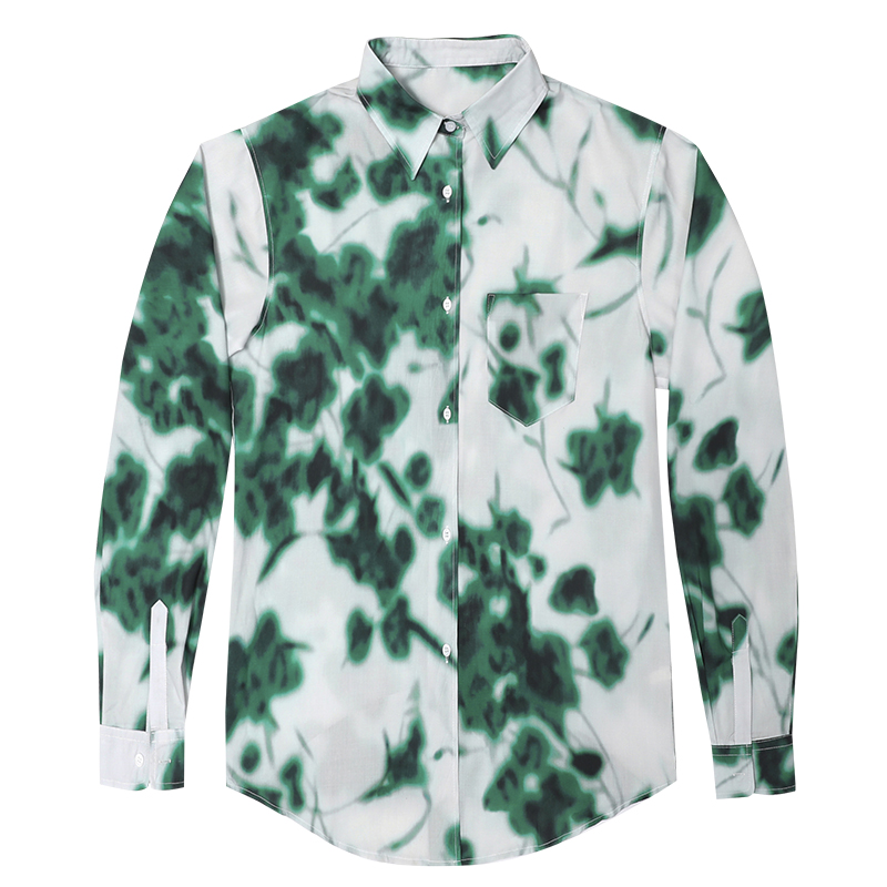 Spring printing all-match shirt lapel chiffon Casual tops