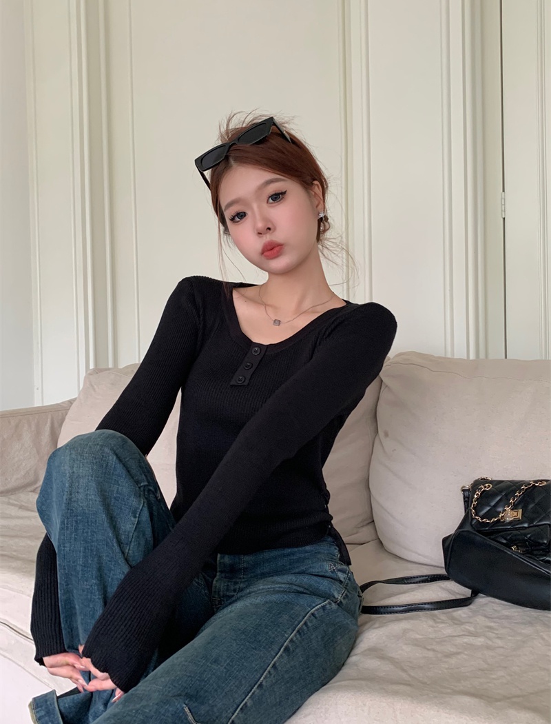 Korean style knitted tops slim drawstring sweater