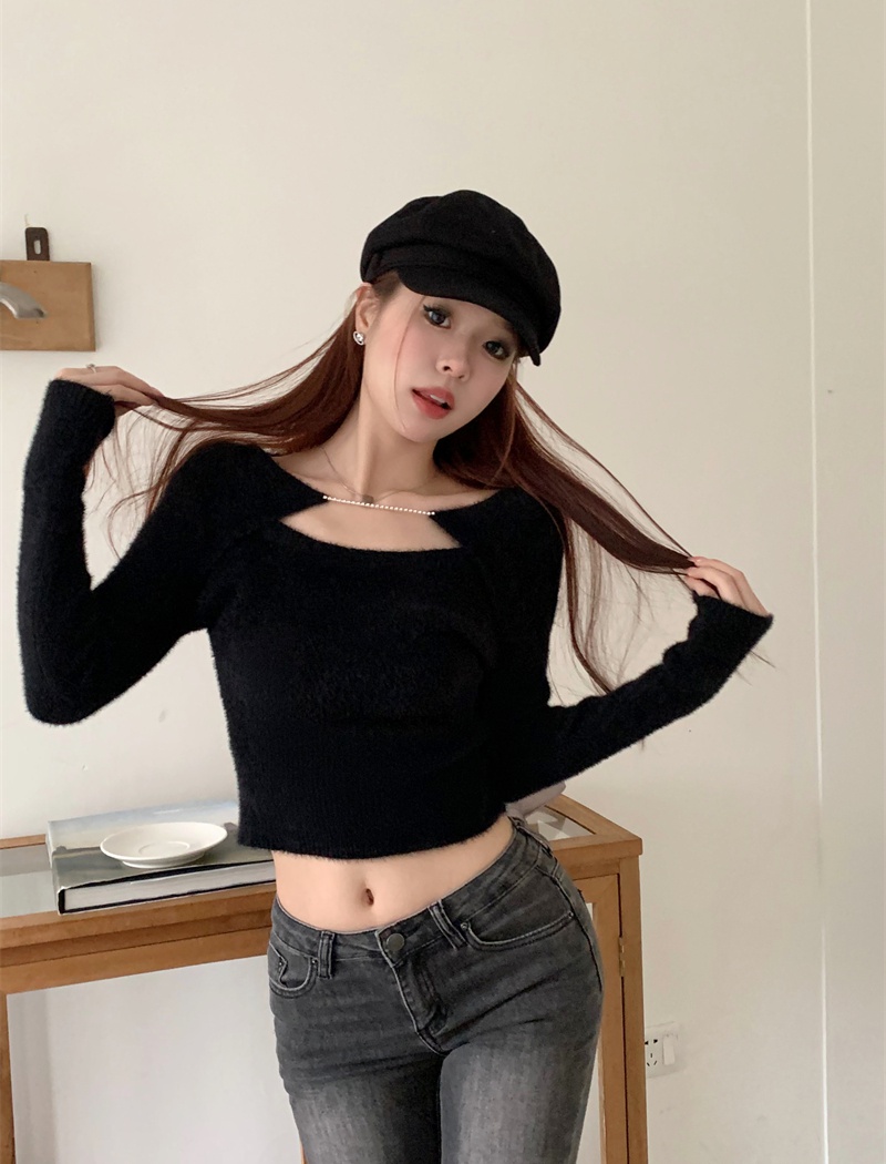 Long sleeve knitted bottoming shirt Pseudo-two tops