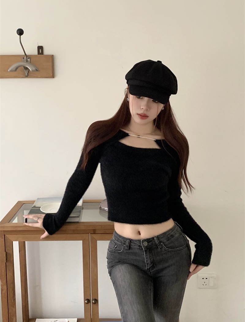 Long sleeve knitted bottoming shirt Pseudo-two tops