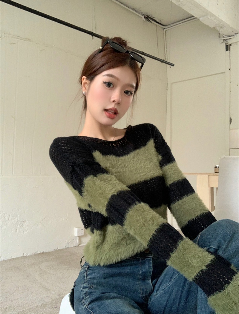 Mink velvet lazy spicegirl tops hollow retro sweater