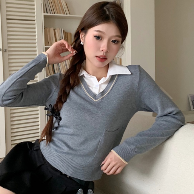 Autumn and winter bottoming shirt splice sweater