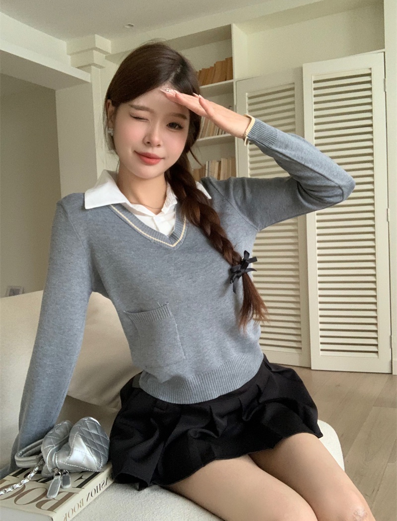 Autumn and winter bottoming shirt splice sweater