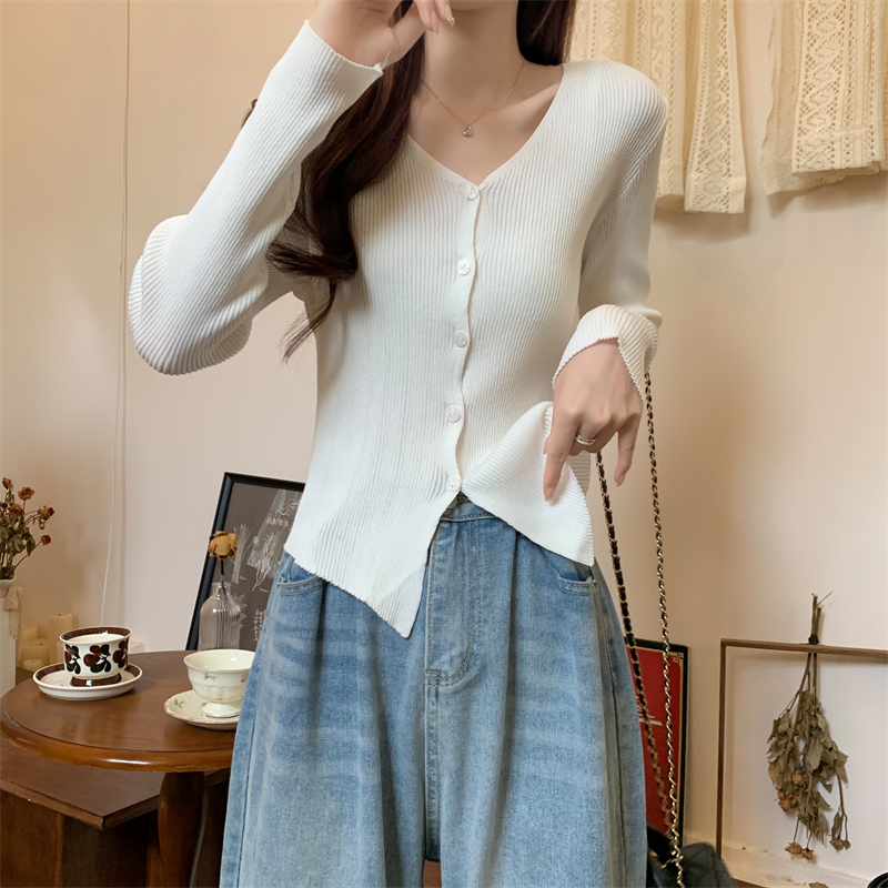 Single-breasted slim cardigan bottoming sweater for women