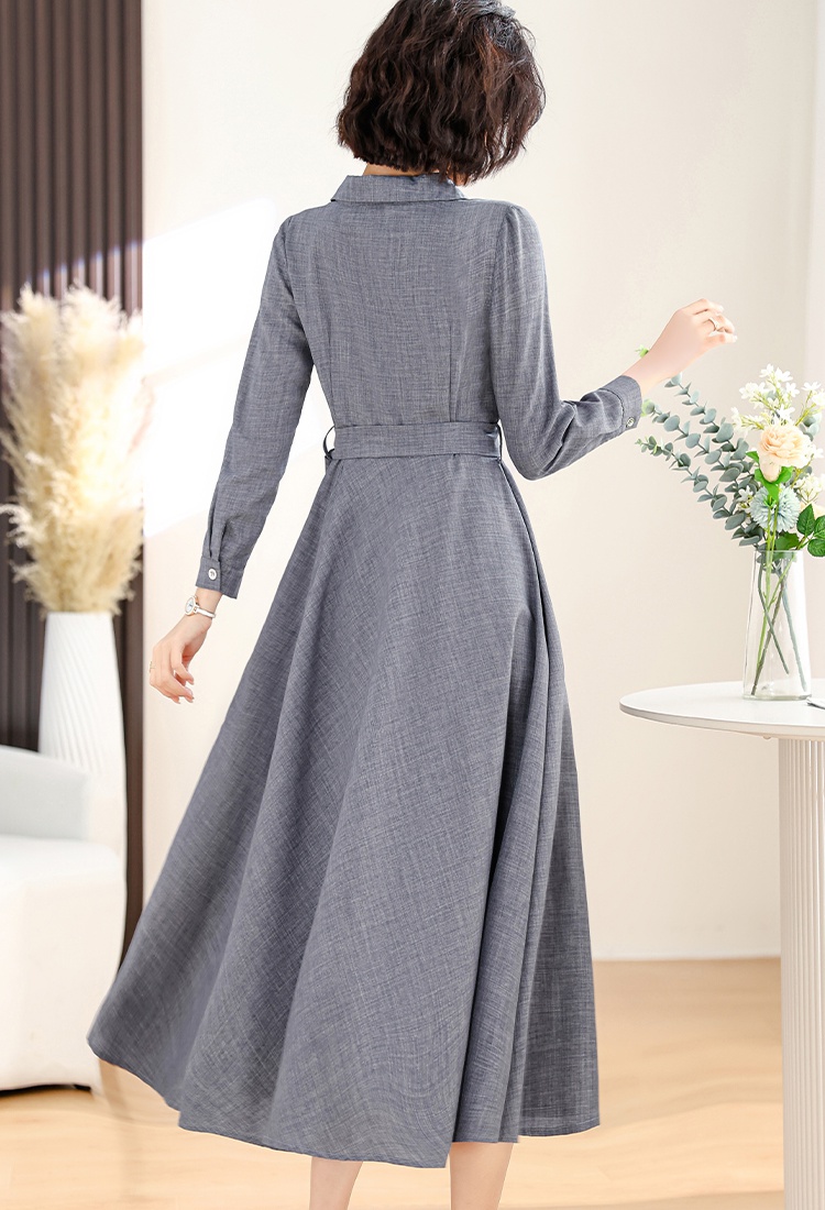 Cotton linen long sleeve long slim dress for women