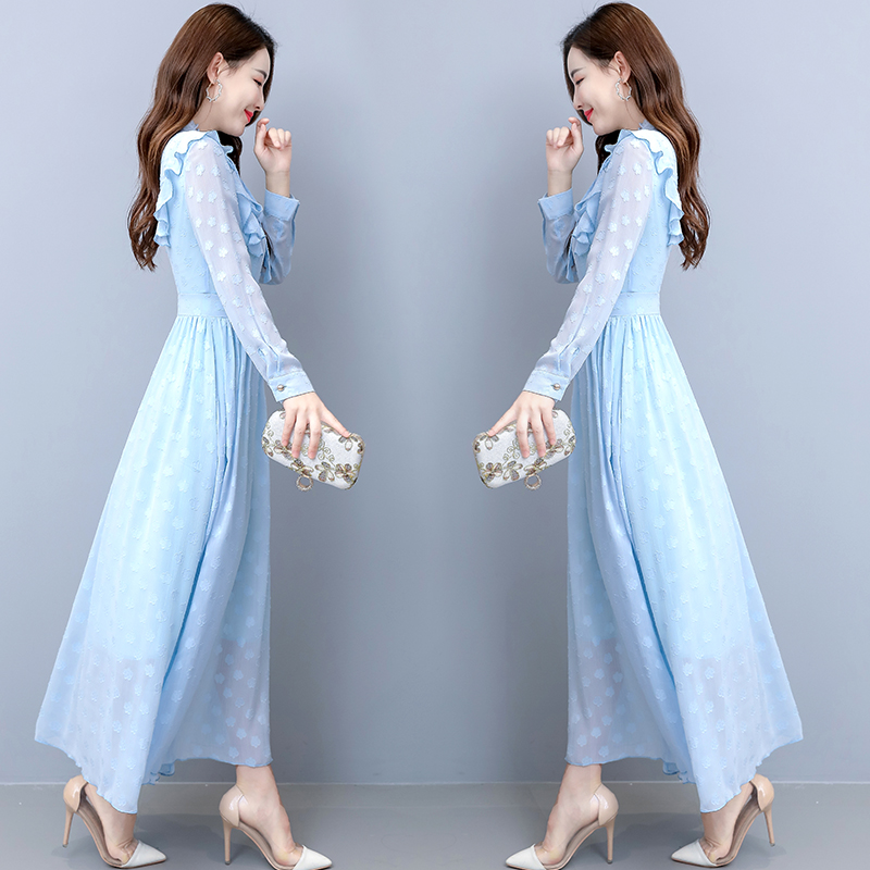 Elegant chiffon long dress A-line jacquard dress for women