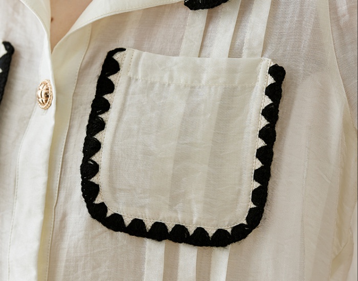 Long sleeve lapel tops white France style shirt for women