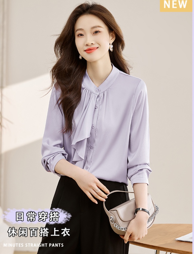 Long sleeve purple France style spring shirt for women