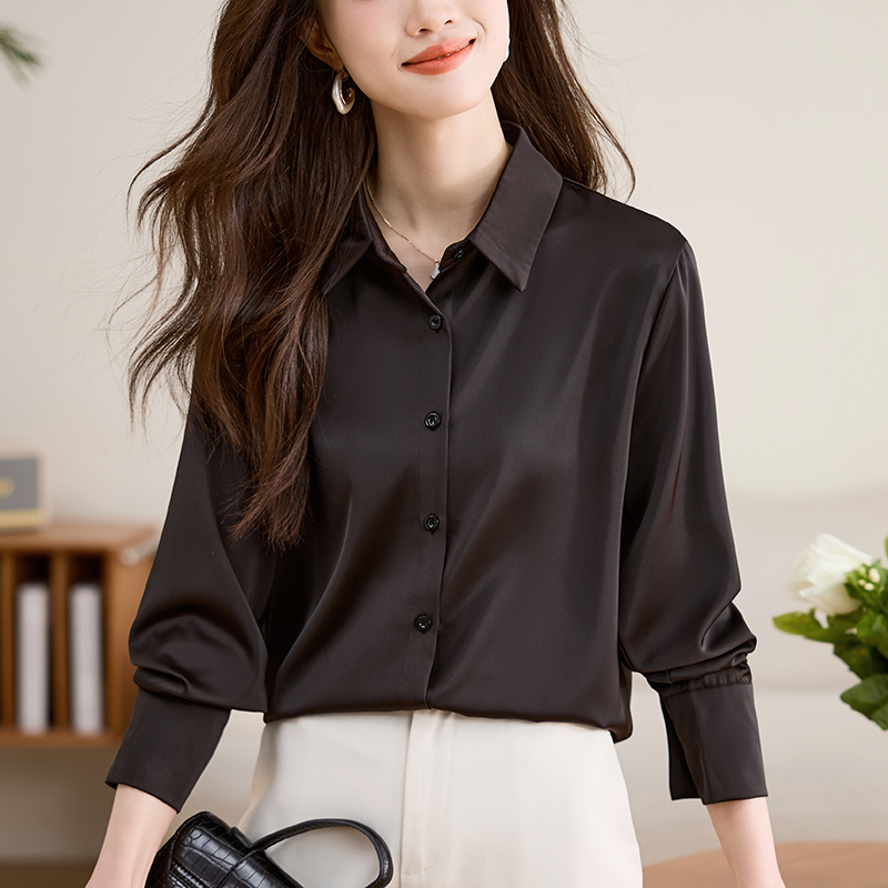 Pinched waist long sleeve spring slim shirt for women