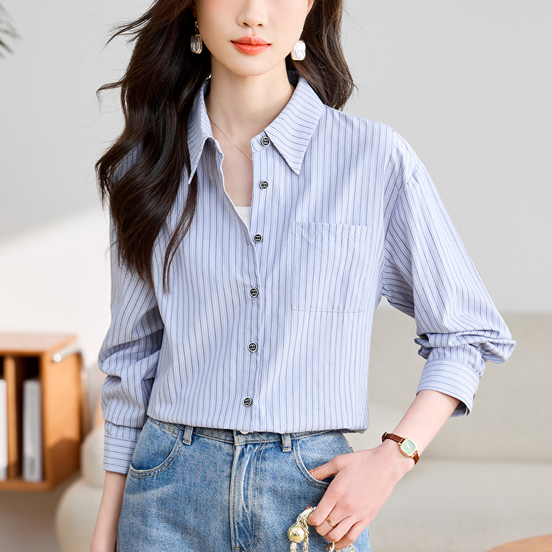 Lapel all-match niche tops spring simple shirt for women