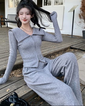 Casual doll collar tops large yard coat 2pcs set for women