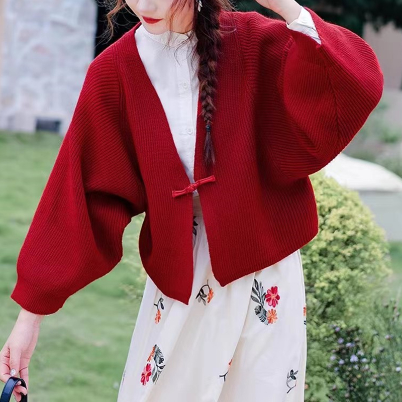 Bat sleeve spring and autumn cardigan retro sweater for women