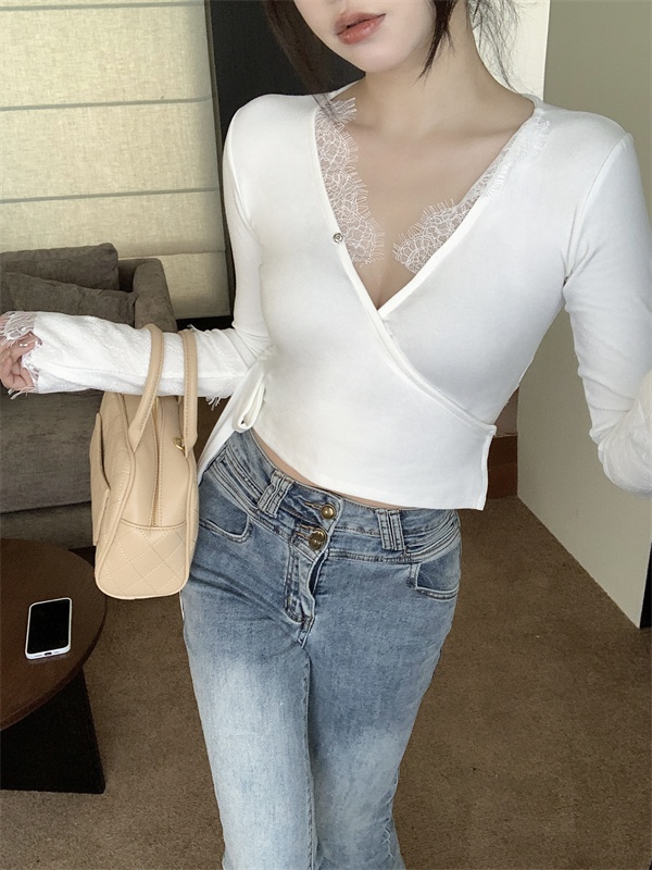 Short bandage unique bottoming shirt lace spring and summer tops