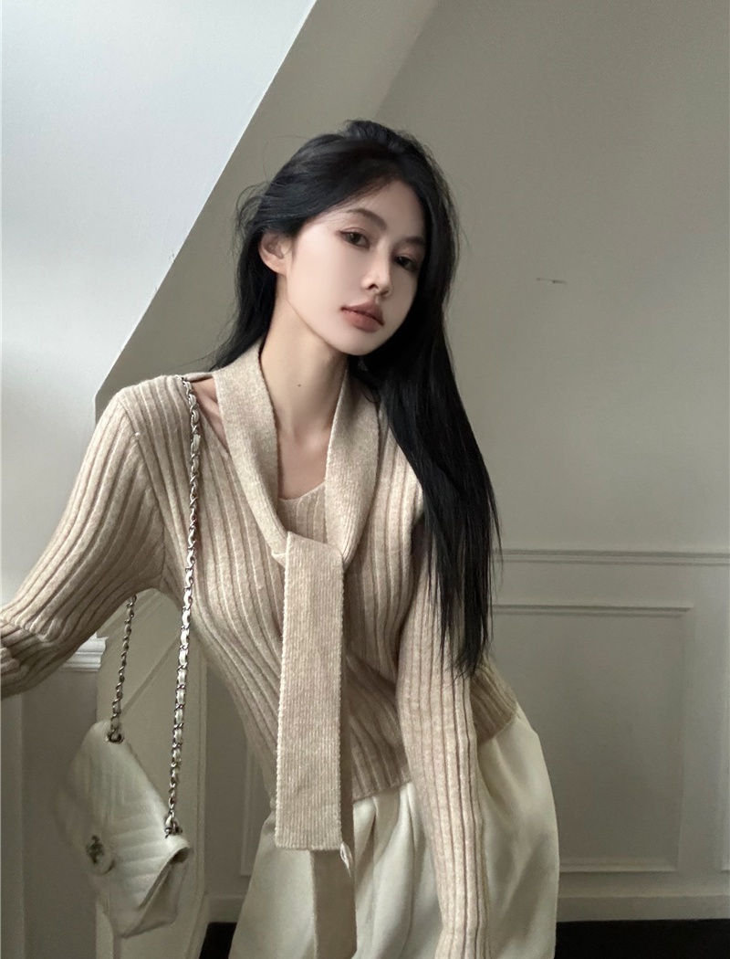Spring knitted slim tops show young long sleeve sweater