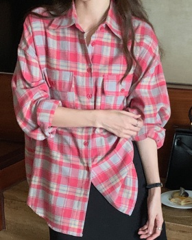 Korean style Casual all-match plaid long sleeve shirt