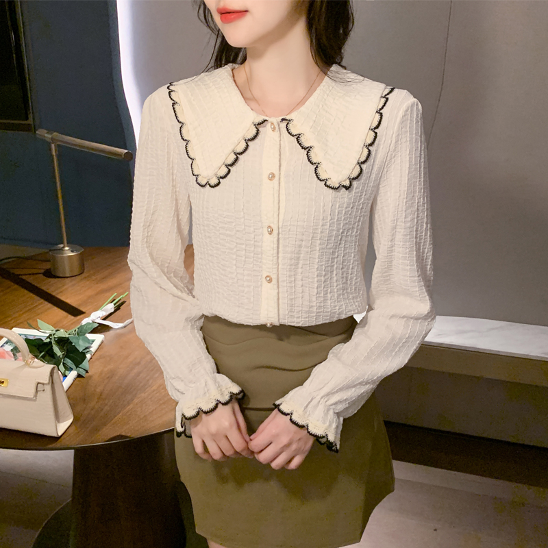 Lace spring long sleeve tops niche mixed colors shirt