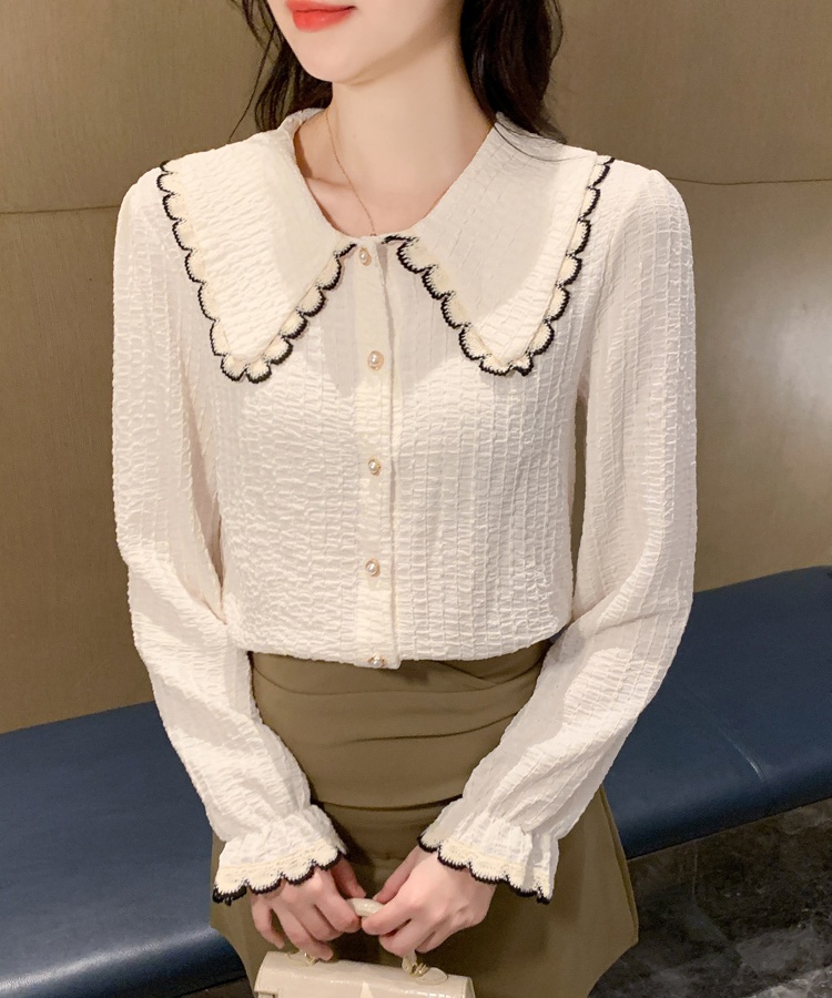 Lace spring long sleeve tops niche mixed colors shirt