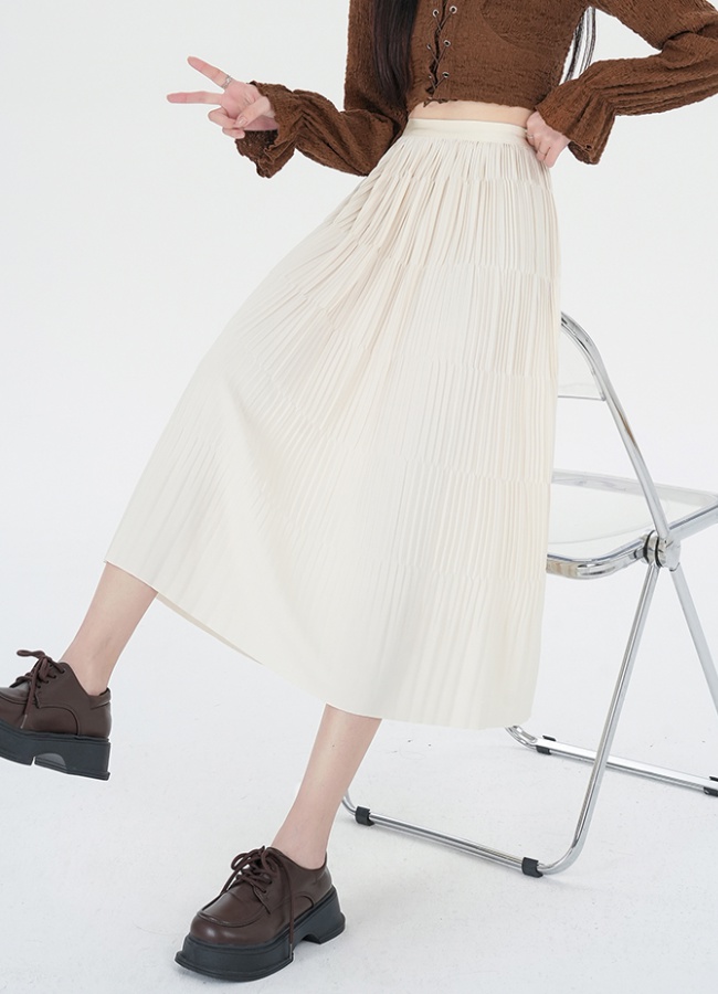 Slim A-line long crinkling drape fold skirt for women
