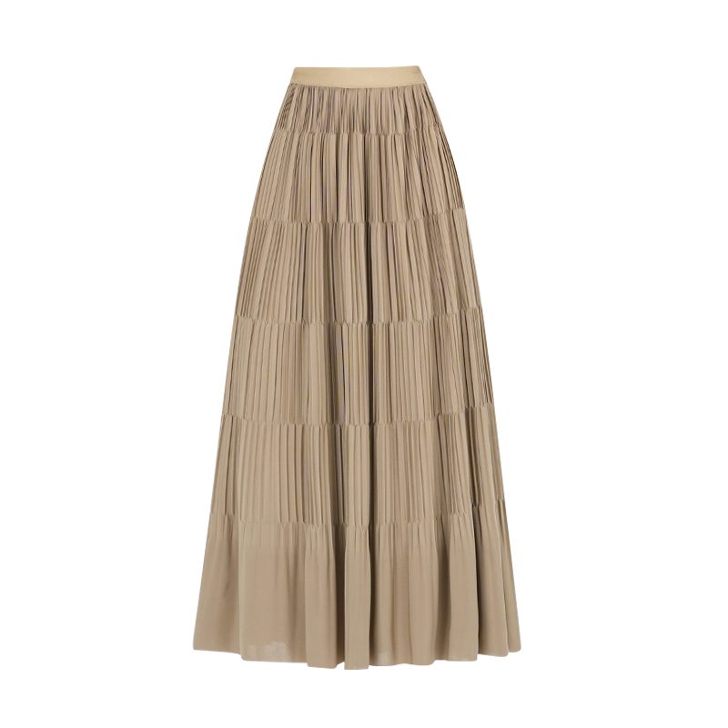 Slim A-line long crinkling drape fold skirt for women