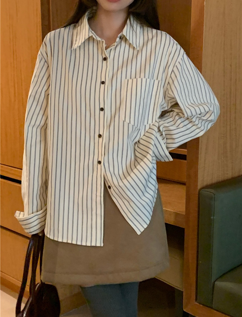 Long sleeve all-match simple corduroy stripe shirt