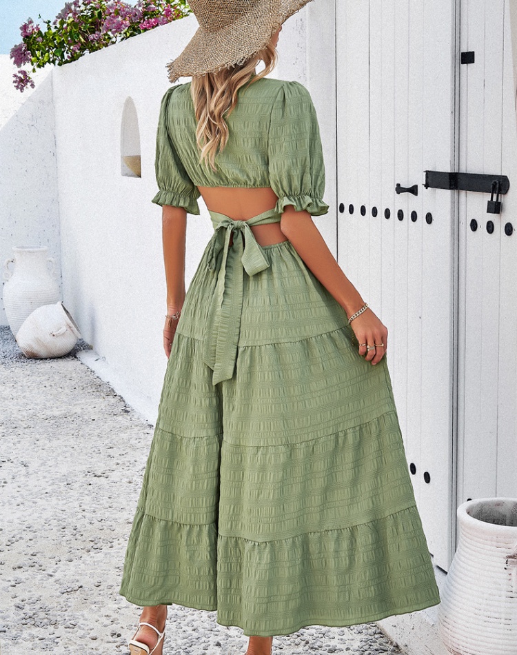 Casual pinched waist pure dress for women