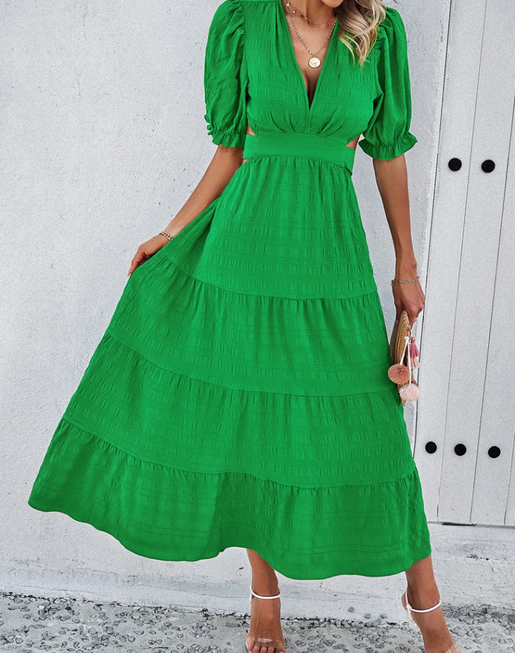 Casual pinched waist pure dress for women