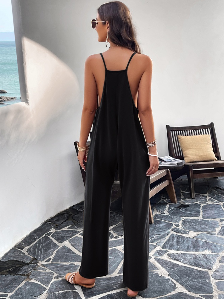 Slim Casual spring and summer sling pure jumpsuit for women
