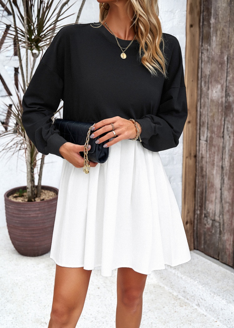 Long sleeve spring and summer round neck dress for women