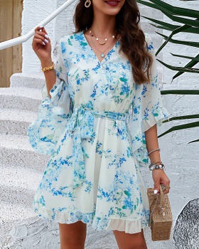 Casual vacation spring and summer printing frenum dress