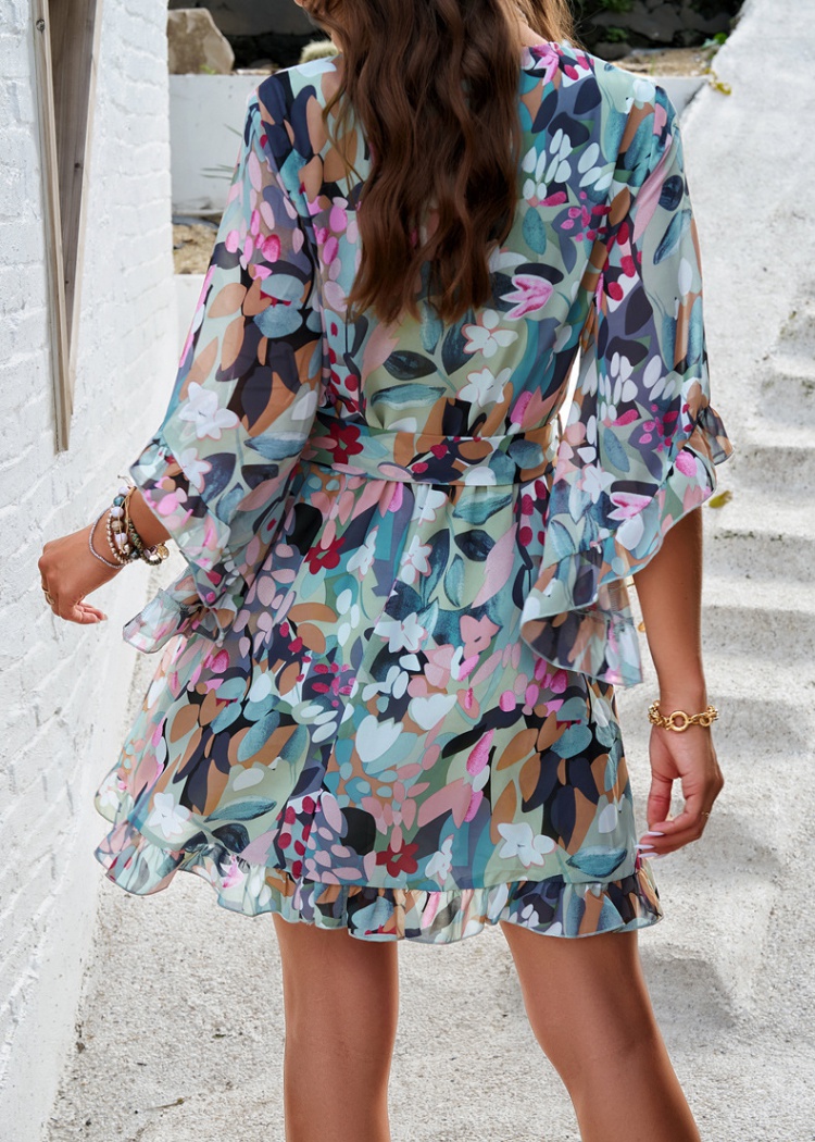 Casual spring and summer frenum vacation printing dress